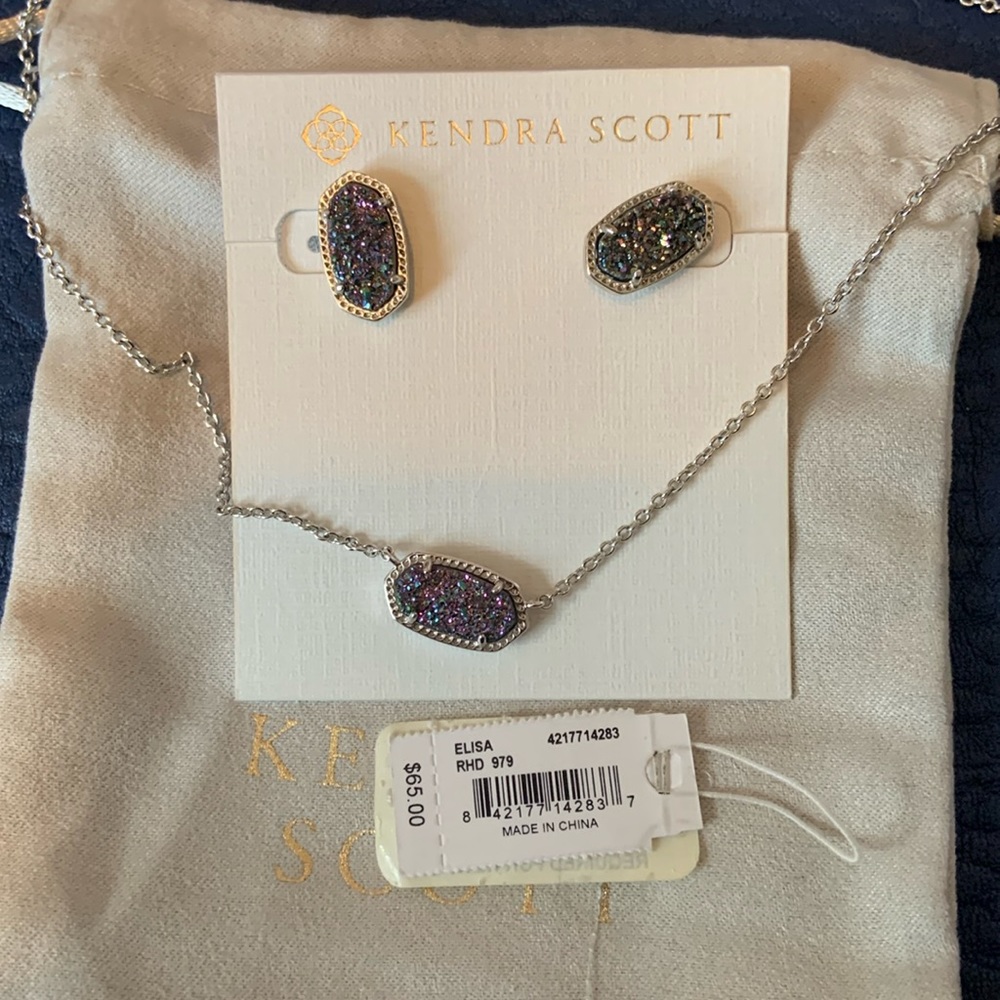 Kendra Scott black druzy earrings / Elisa necklace set